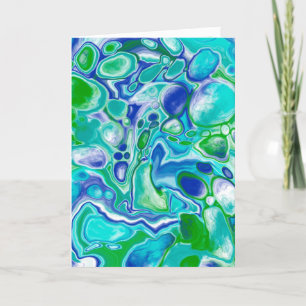 Cartão Azul e Verde Marble Fluid Art Aniversário