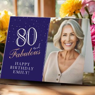 Cartão Azul Elegante 80 e Fabuloso Aniversário de 80 anos
