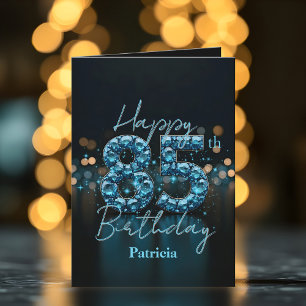 Cartão Azul-esférula-chic opulente e preto 85.o aniversár