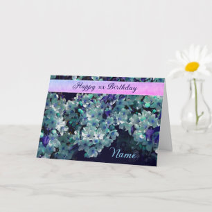 Cartão Azul Flor Brilhante Personalizado Aniversário