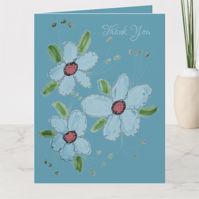 Cartão Azul Flor Obrigado (Frente)