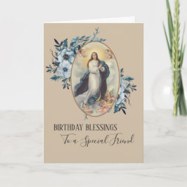 Cartão Azul Floral | Aniversário de Amigo | Virgem Mãe Ma