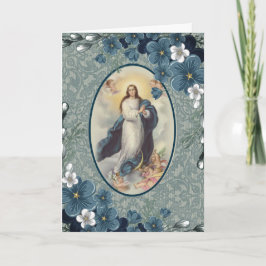 Cartão Azul Floral | Católico | Virgem Mãe Maria