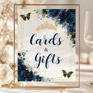 Cartão Azul Floral de Quinceañera e presentes