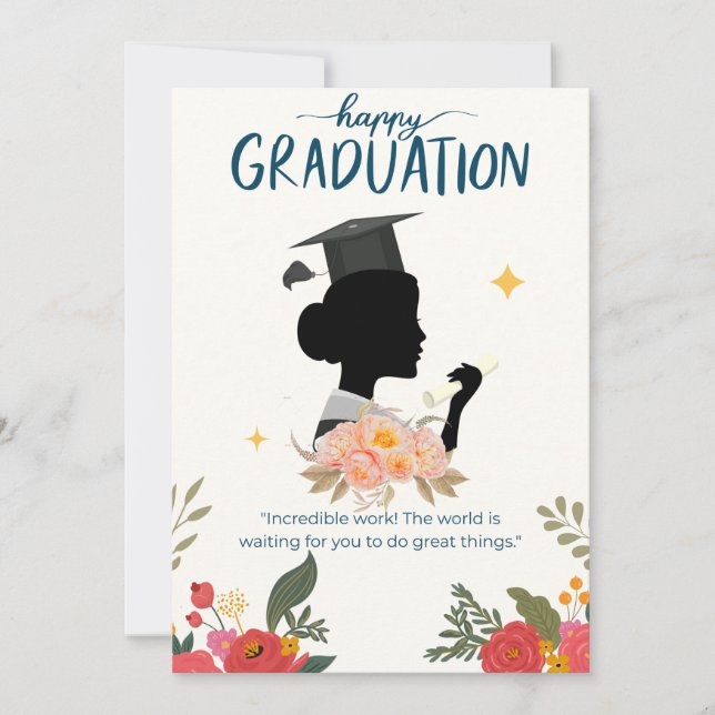 Cartão azul Ilustrativo de Graduação Feliz (Frente)