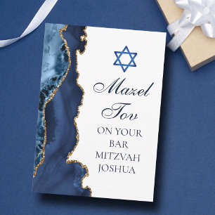 Cartão Azul Marinho Dourado Personalizado Bar Mitzvah Maz