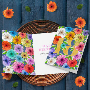 Cartão Azul Marinho Personalizado Floral Aniversário de 1
