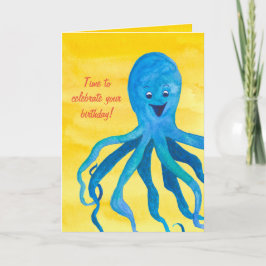 Cartão Azul Octopus Happy Birthday
