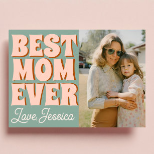 Cartão Azul-rosa-foto do Dia de as mães retrô