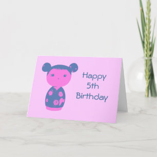 Cartão Azul Rosa Kokeshi