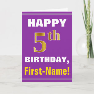 Cartão Azul, roxo, Faux Dourado 5 Aniversário com Cartã