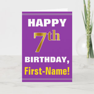 Cartão Azul, roxo, Faux Dourado 7 Aniversário com Cartã