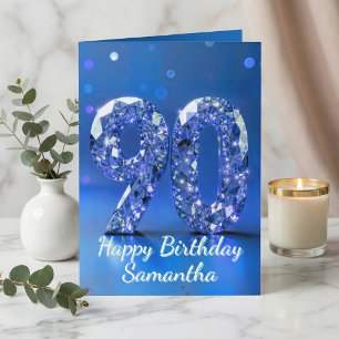 Cartão Azul Royal Diamante Prateado Brilho de 90 Anos de