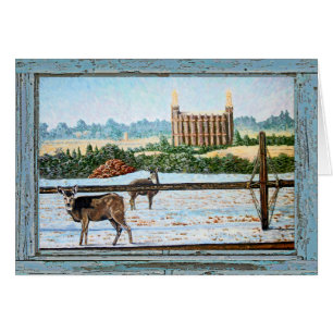 Cartão Azul velho do templo da janela