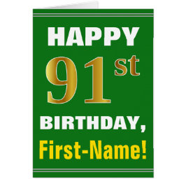 Cartão Azul, Verde, Faux Dourado 91rua Aniversário com Ca
