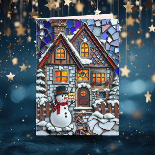 Cartão Azulejo de mosaico bonito e Natal de vidro manchad