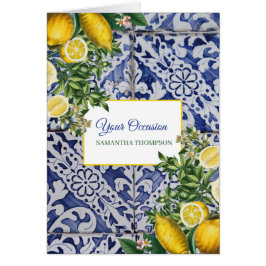 Cartão Azulejos de Verão de Portugal com limões mediterrâ