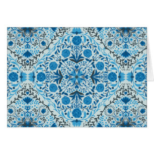 Cartão Azulejos florais azuis