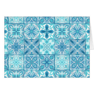 Cartão azulejos ornamentados em azul e branco