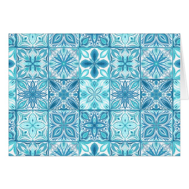 Cartão azulejos ornamentados em azul e branco (Frente Horizontal)