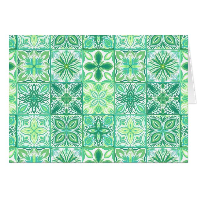 Cartão azulejos ornamentados em verde e branco (Frente Horizontal)