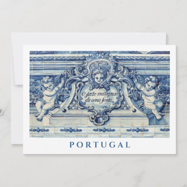 Cartão Azulejos religiosos portugueses azuis com dois anj (Frente)