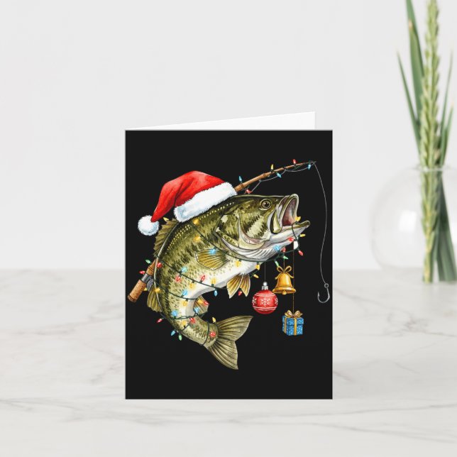 Cartão B Fish Festive Lights Christmas Funny Fishing Long (Frente)