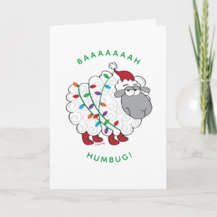Cartão Baaaah Humbug Sheep embalado em luzes de Natal Ca