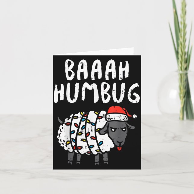 Cartão Baaah Humbug Sheep Xmas Lights Funny Anti Christma (Frente)