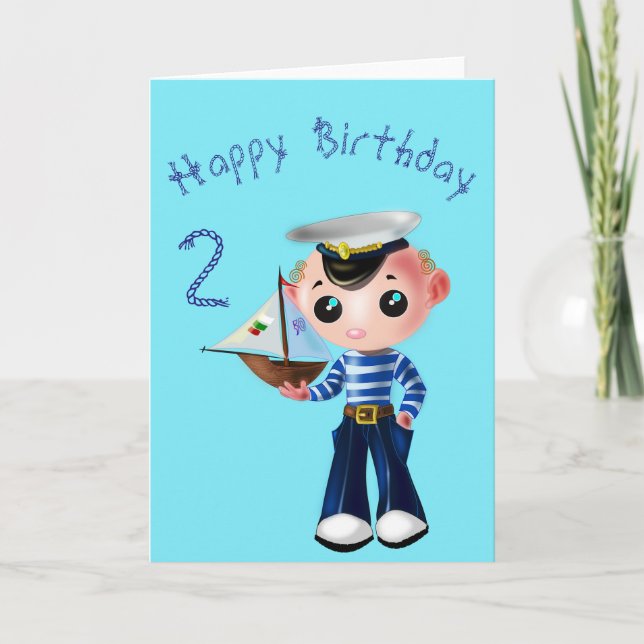 Cartão Baby Birday Card Little Sailboy - Seu Texto (Frente)
