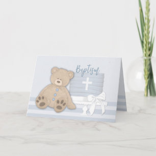 Cartão Baby Boy Blue Baptism Bake Teddy Bear