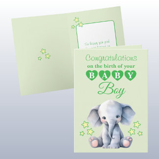 Cartão Baby boy congratulations elephant green