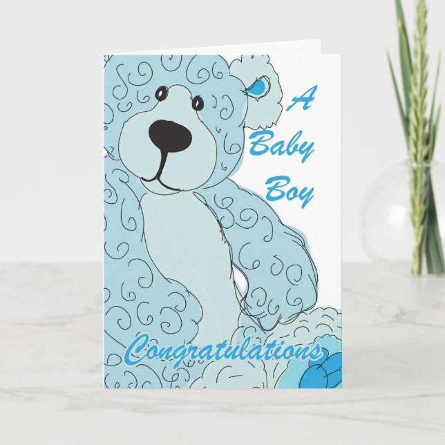 Cartão Baby Boy Congratulations Teddy Bear in blue (Frente)