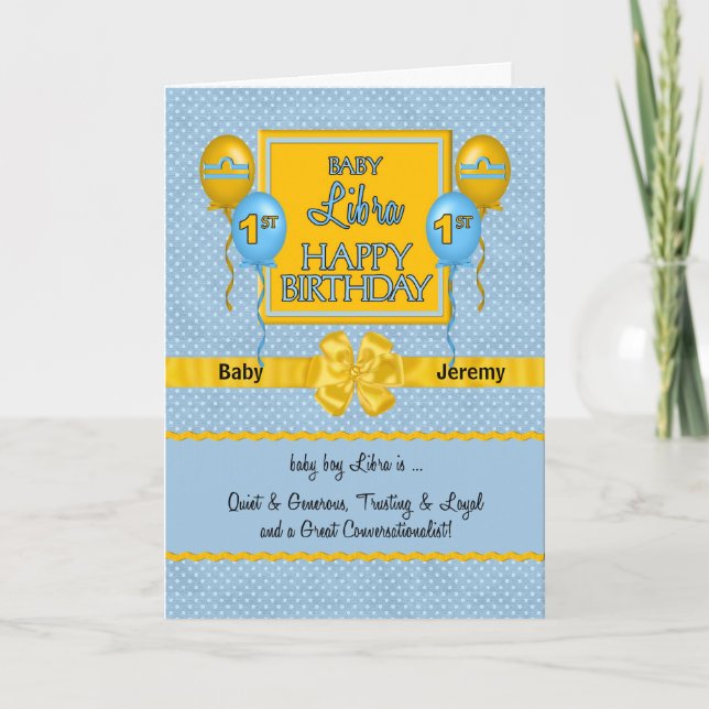 Cartão Baby Boy Libra primeiro aniversario Zodiac (Frente)