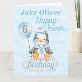 Cartão Baby Boy Penguin 6 Meses Aniversário Grande