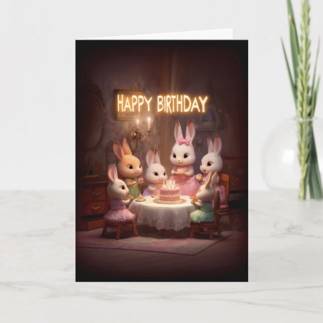 Cartão Baby Bunny Birthday Party Cake Candle Celebration (Frente)