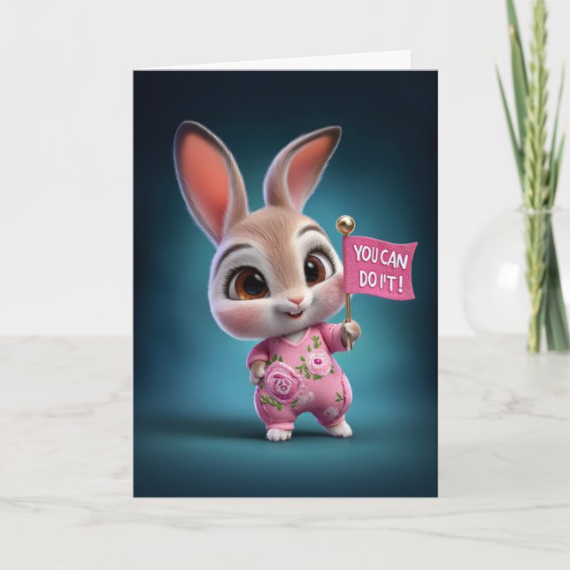 Cartão Baby Bunny in Cute Pink Romper Encouragement (Frente)