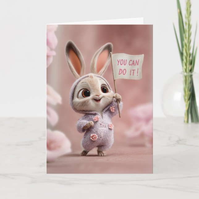 Cartão Baby Bunny in Purple Romper w/ Roses Encouragement (Frente)