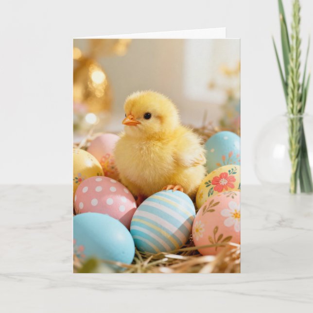 Cartão Baby Chick and Easter Eggs (Frente)