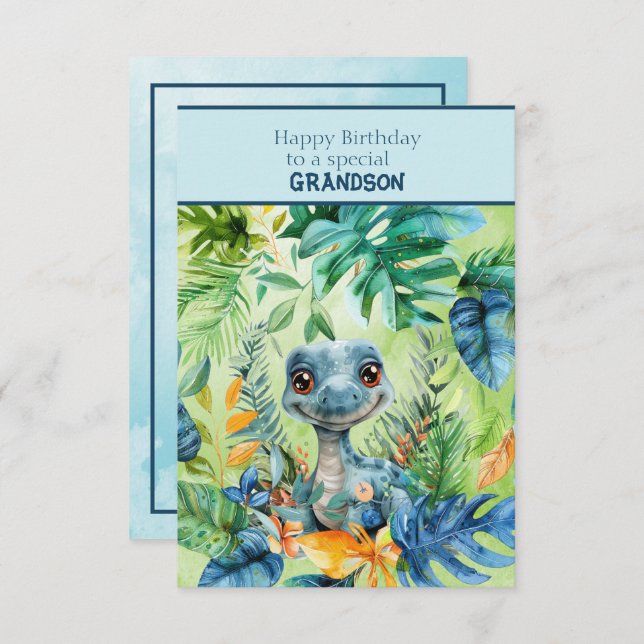 Cartão Baby Dinosaur Happy Birthday Special Grandson (Frente/Verso)