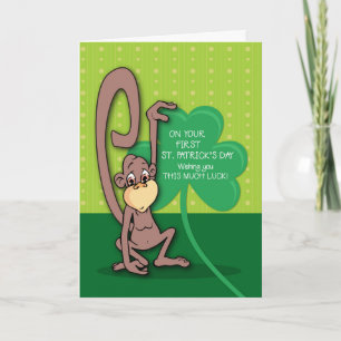 Cartão Baby, First St. Patrick's Day Monkey with Shamrock