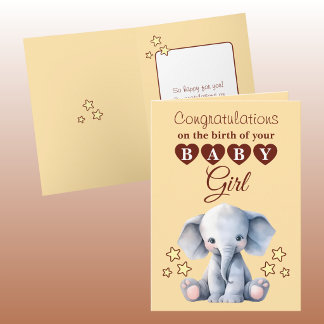 Cartão Baby girl congratulations elephant peach