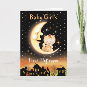 Cartão Baby Girl's First Halloween, Moon Baby