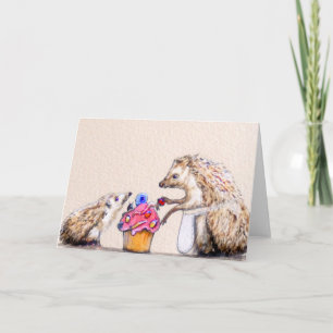 Cartão Baby Hedgehog com besouro Bolo Aniversário