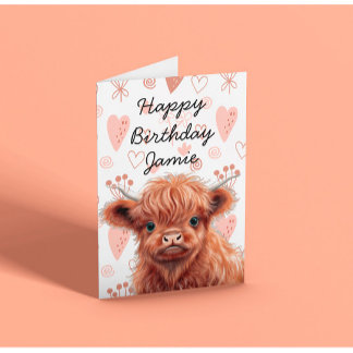 Cartão Baby Highland Cow Birthday Nome Personalizado
