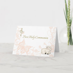 Cartão Baby Lamb Peach First Communeting Card