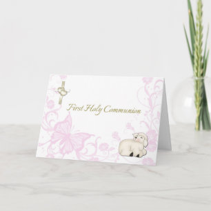 Cartão Baby Lamb Pink First Communeting Card