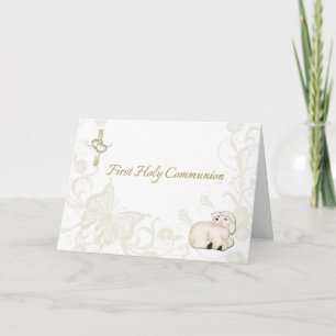 Cartão Baby Lamb Tan First Communeting Card