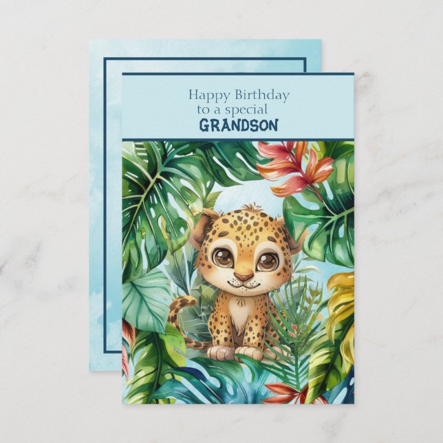 Cartão Baby Leopard Happy Birthday Special Grandson (Frente/Verso)