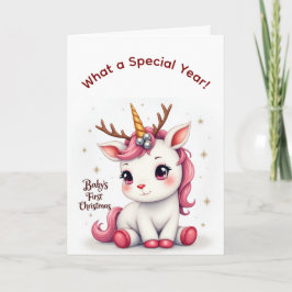 Cartão Baby’s First Christmas 2025 Unicorn Reindeer card